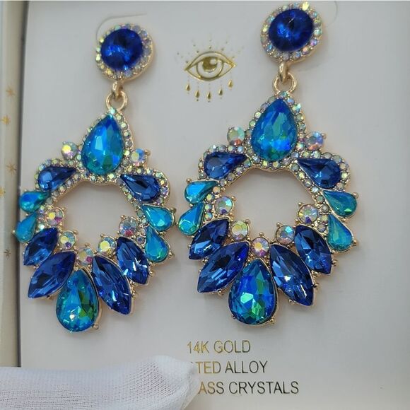 Eye Candy Earrings Luxe Blue Green Gold Plated Glass Crystals Earrings #545 - Picture 10 of 16